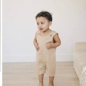 NWOT Beba‎ Bean Sleeveless Linen Romper Size 6-12 Months Color Sand